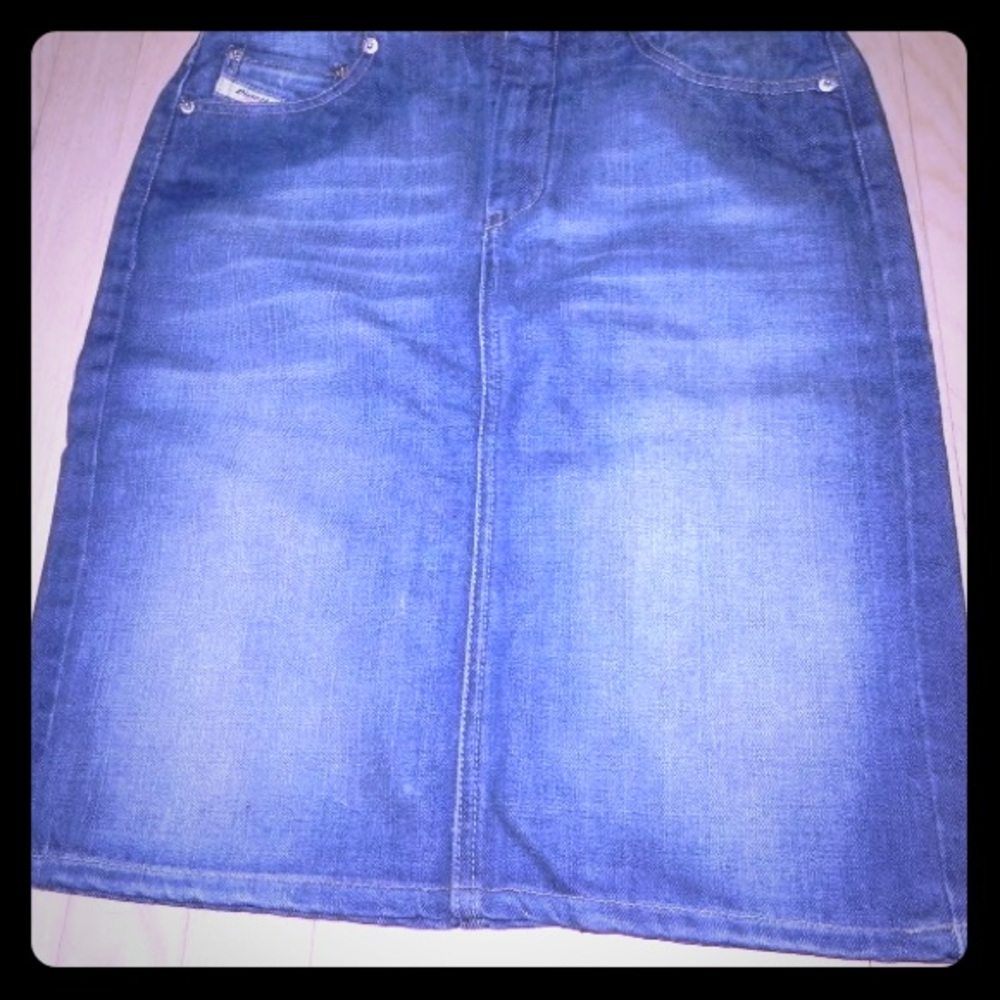 NWT Diesel faded jean pencil midi skirt